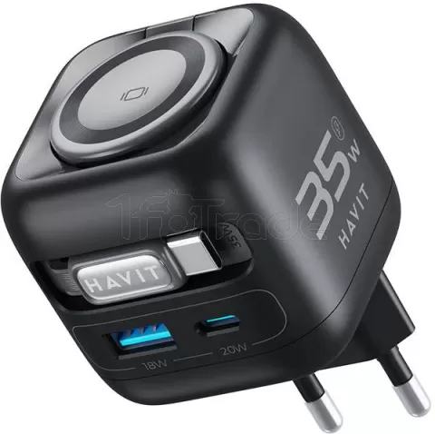 Photo de Chargeur secteur Havit UC253 - 1x USB-A + 1x USB-C 35W avec câble USB-C (Noir)