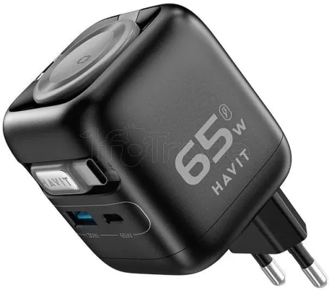 Photo de Chargeur secteur Havit UC253 - 1x USB-A + 1x USB-C 65W avec câble USB-C (Noir)