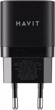 Photo de Chargeur secteur Havit UC30 Pro - 1x USB-C + 1x USB-A 30W (Noir)
