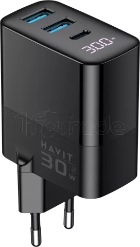 Photo de Chargeur secteur Havit UCLE001 - 1x USB-C + 2x USB-A 30W (Noir)