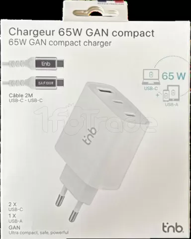 Photo de Chargeur secteur iClick GaN  1x USB-A + 2x USB-C 65W (Blanc)