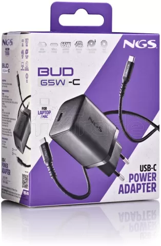 Photo de Chargeur secteur NGS Bud 1x USB-C 65W (Noir)