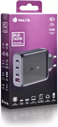 Photo de Chargeur secteur NGS Bud 3x USB-C + 1x USB-A 140W (Noir)
