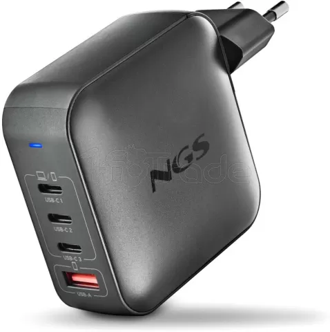 Photo de Chargeur secteur NGS Bud 3x USB-C + 1x USB-A 165W (Noir)