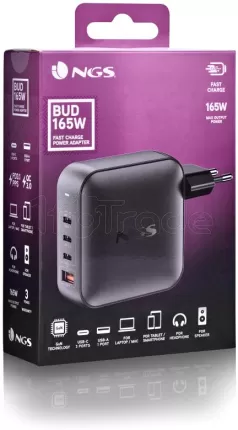 Photo de Chargeur secteur NGS Bud 3x USB-C + 1x USB-A 165W (Noir)
