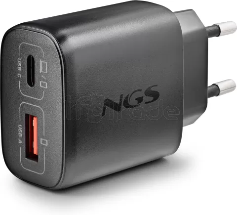 Photo de Chargeur secteur NGS Eon 1x port USB-A + 1x port USB-C 45W (Noir)
