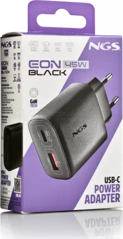Photo de Chargeur secteur NGS Eon 1x port USB-A + 1x port USB-C 45W (Noir)