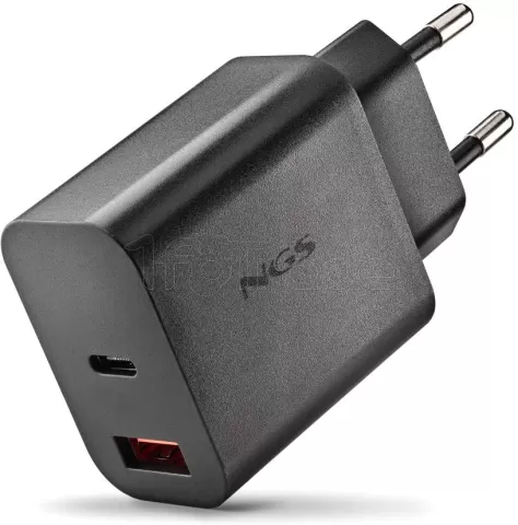 Photo de Chargeur secteur NGS Era 1x USB-C + 1x USB-A 20W (Noir)