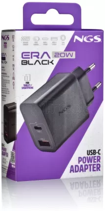 Photo de Chargeur secteur NGS Era 1x USB-C + 1x USB-A 20W (Noir)