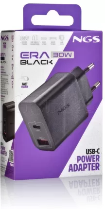 Photo de Chargeur secteur NGS Era 1x USB-C + 1x USB-A 30W (Noir)