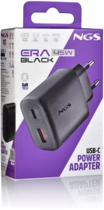 Photo de Chargeur secteur NGS Era 1x USB-C + 1x USB-A 45W (Noir)