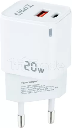 Photo de Chargeur secteur TooQ 1x port USB-A + 1x port USB-C 20W (Blanc)