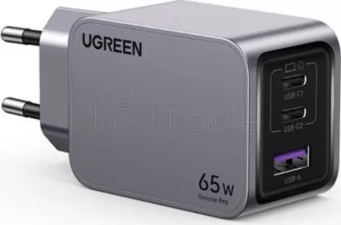 Photo de Chargeur secteur Ugreen Nexode Pro 1x USB-A +  2x USB-C 65W (Gris) + cable USB-C