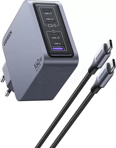 Photo de Chargeur secteur Ugreen Nexode Pro 1x USB-A + 3x USB-C 160W + cable USB-C (Gris)
