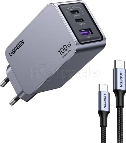 Photo de Chargeur secteur Ugreen Nexode Pro 2x USB-C + USB-A + cable USB-C 100W (Gris)