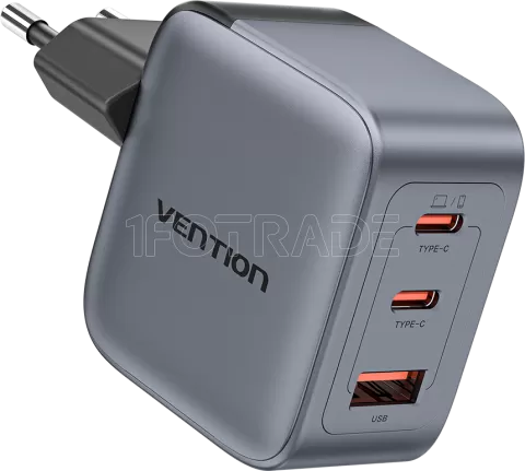 Photo de Chargeur secteur Vention 2x USB-C + 1x USB-A 70W (Gris)
