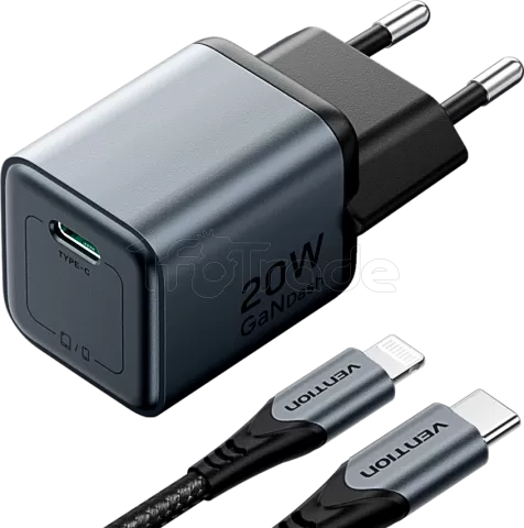 Photo de Chargeur secteur Vention GaN 1x USB-C + Cable USB-C 20W (Gris)