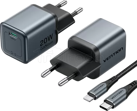 Photo de Chargeur secteur Vention GaN 1x USB-C + Cable USB-C 20W (Gris)