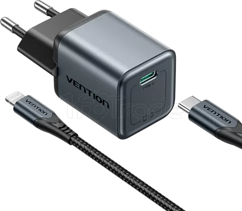 Photo de Chargeur secteur Vention GaN 1x USB-C + Cable USB-C 20W (Gris)