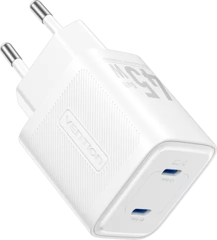 Photo de Chargeur secteur Vention GaN 2x USB-C 45W (Blanc)
