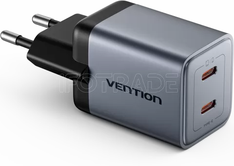 Photo de Chargeur secteur Vention GaN 2x USB-C 45W (Gris)