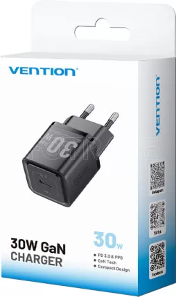 Photo de Chargeur secteur Vention GaN USB-C 30W (Noir)