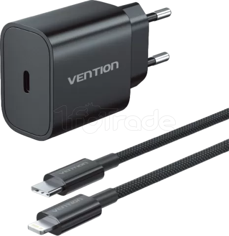 Photo de Chargeur secteur Vention USB-C + Cable USB-C vers Lightning 1m 20W (Noir)