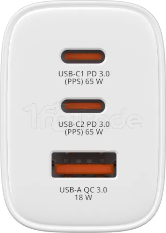 Photo de Chargeur secteur Verbatim Essentials GaN 2x USB-C + 1x USB-A 65W (Blanc)