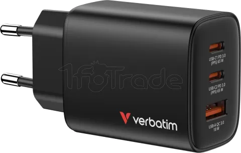 Photo de Chargeur secteur Verbatim Essentials GaN 2x USB-C + 1x USB-A 65W (Noir)