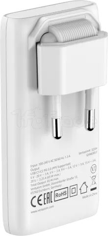 Photo de Chargeur secteur Verbatim Fold'n'Go GaN 2x USB-C 65W (Blanc)