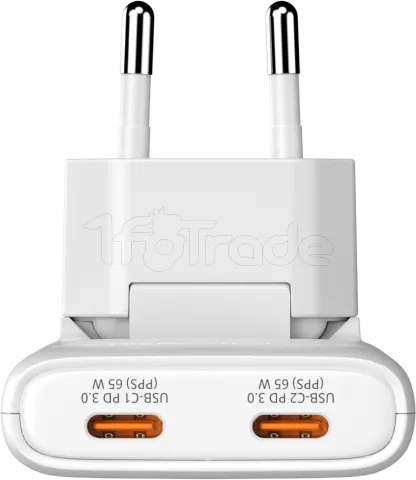 Photo de Chargeur secteur Verbatim Fold'n'Go GaN 2x USB-C 65W (Blanc)