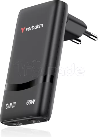 Photo de Chargeur secteur Verbatim Fold'n'Go GaN 2x USB-C 65W (Noir)