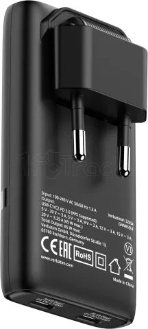 Photo de Chargeur secteur Verbatim Fold'n'Go GaN 2x USB-C 65W (Noir)