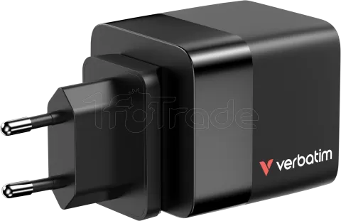 Photo de Chargeur secteur Verbatim GaN 1x ports USB-A + 1x port USB-C 65W avec cable rétractable(Noir)