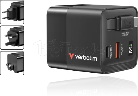 Photo de Chargeur secteur Verbatim GaN 1x ports USB-A + 1x port USB-C 65W (Noir)