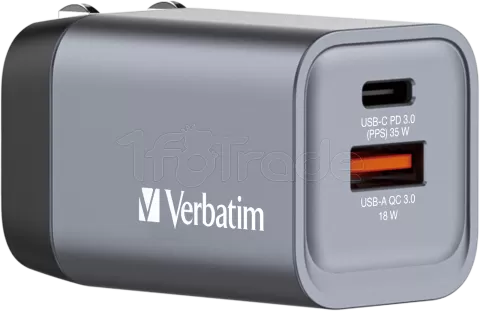 Photo de Chargeur secteur Verbatim GNC 1x port USB-A + 1x port USB-C 35W (Noir)