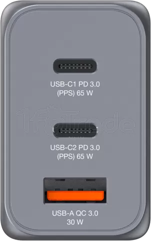 Photo de Chargeur secteur Verbatim GNC 1x port USB-A + 2x ports USB-C 65W (Noir)