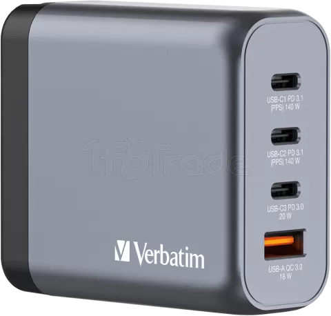 Photo de Chargeur secteur Verbatim GNC 2x ports USB-A + 2x ports USB-C 100W (Noir)