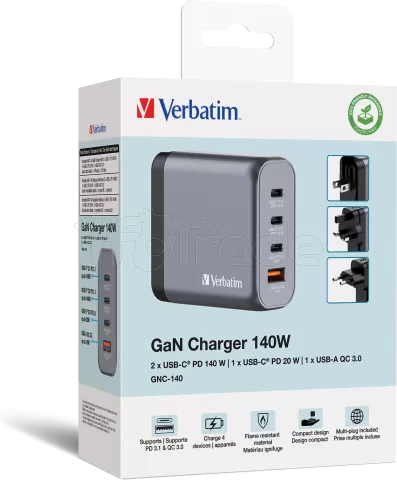 Photo de Chargeur secteur Verbatim GNC 2x ports USB-A + 2x ports USB-C 100W (Noir)