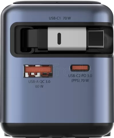 Photo de Chargeur secteur Verbatim Mini GaN 1x USB-A + 1x USB-C + 1x USB-C rétractable 70W (Gris)
