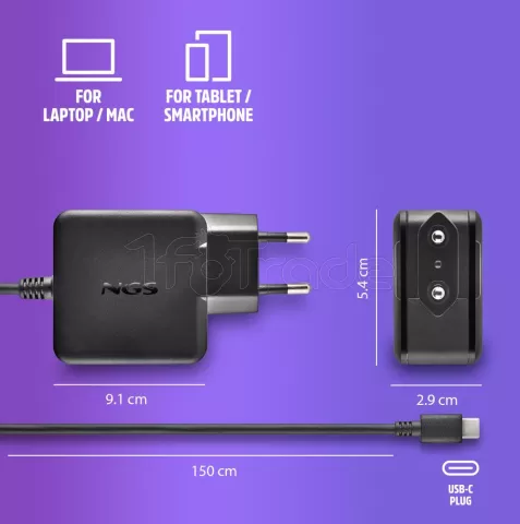 Photo de Chargeur universel NGS pour ordinateur portable Eon 45W (USB Type C)