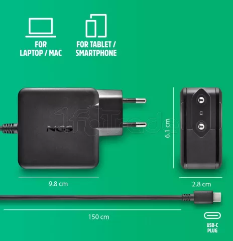 Photo de Chargeur universel NGS pour ordinateur portable Eon 65W (USB Type C)