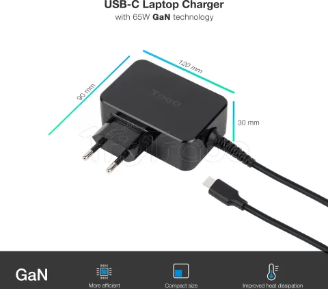 Photo de Chargeur universel TooQ 65W - USB-C (Noir)