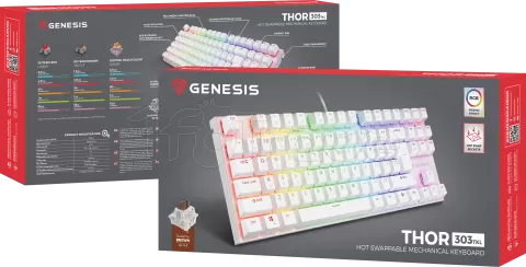 Photo de Clavier Gamer mécanique (Outemu Brown) Genesis Thor 303 TKL RGB (Blanc)