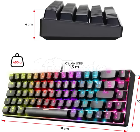 Photo de Clavier Gamer mécanique (Tactile Blue) Spirit of Gamer Xpert K150 TKL RGB (Noir)