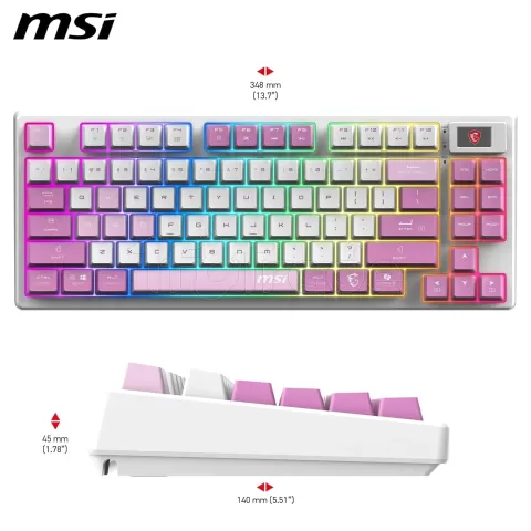 Photo de Clavier Gamer sans fil Bluetooth mécanique MSI Forge GK600 TKL RGB (Blanc/Violet)