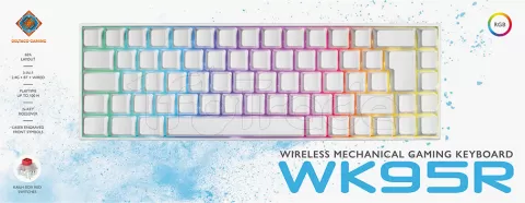 Photo de Clavier sans fil Gamer mécanique (Kailh Red) Deltaco WK95 RGB (Blanc)