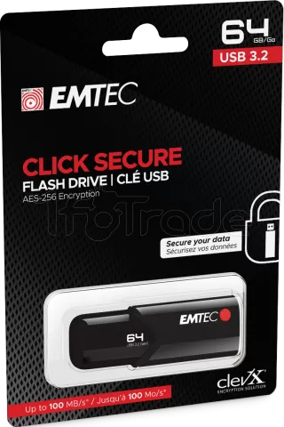 Photo de Clé USB 3.2 Emtec B120 Click Secure - 64Go (Noir)