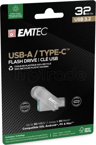Photo de Clé USB 3.2 Emtec Dual D280 - 32Go (Gris)