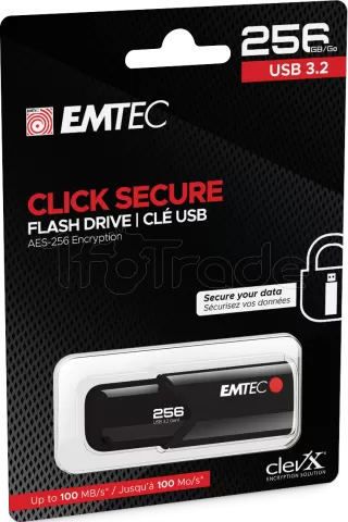 Photo de Clé USB 3.2 sécurisée Emtec B110 Click Secure - 256Go (Noir)